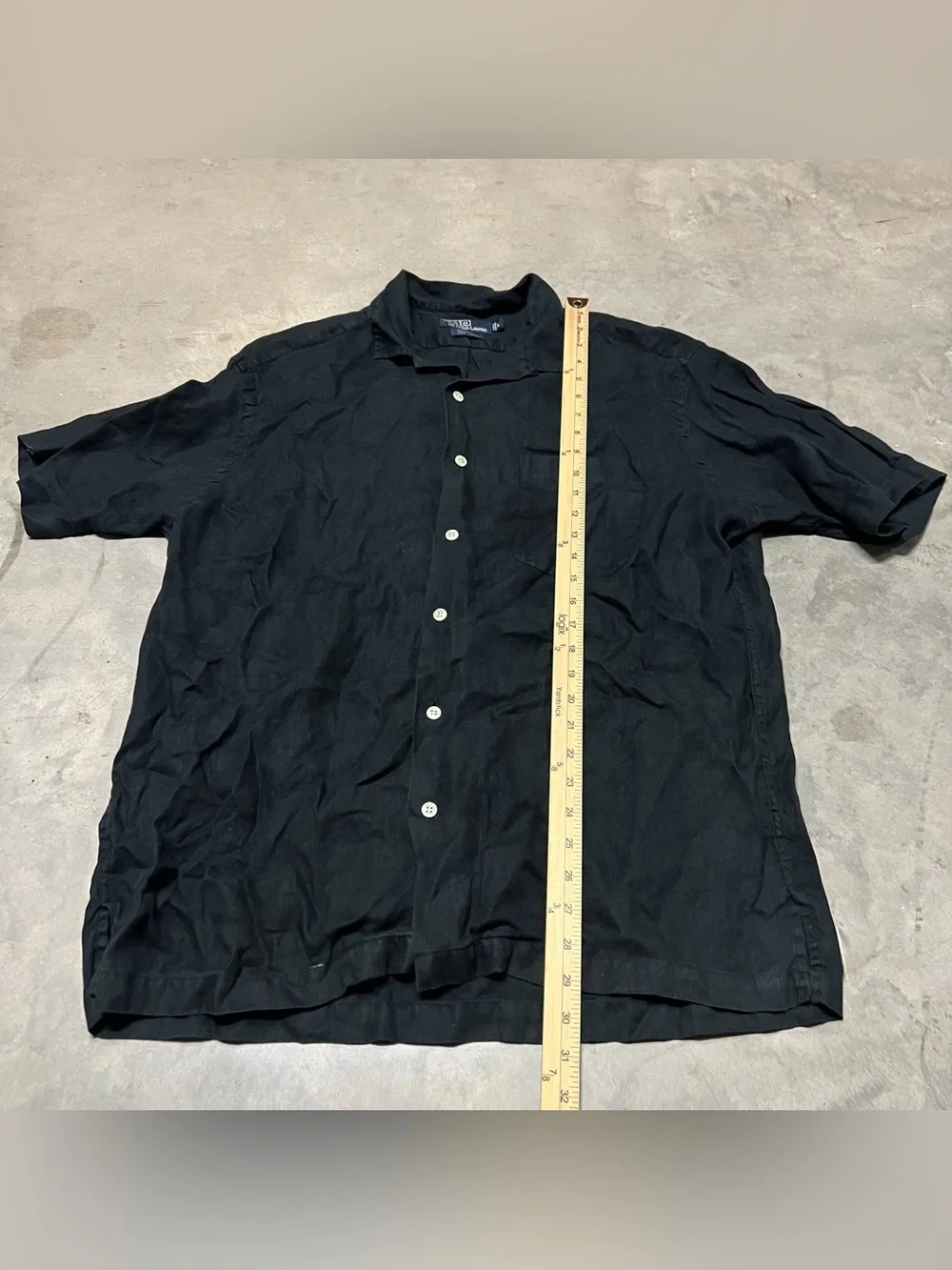 Vintage Polo Ralph Lauren Linen Caldwell Shirt Mens L Black Pocket Loop Collar